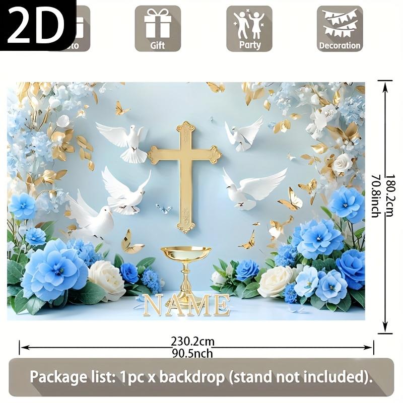 Golden cross white dove my first communion background girl boy baby christening party baby shower decoration background props