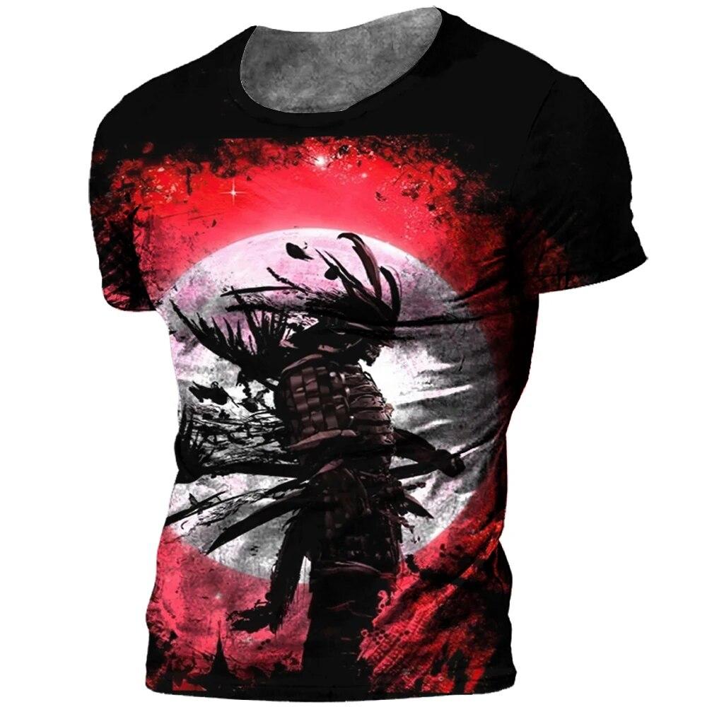 Японская футболка самурая с 3D принтом в японском стиле, топы с короткими рукавами, футболки, повседневная мужская футболка в стиле ретро, винтажная мужская одежда большого размера