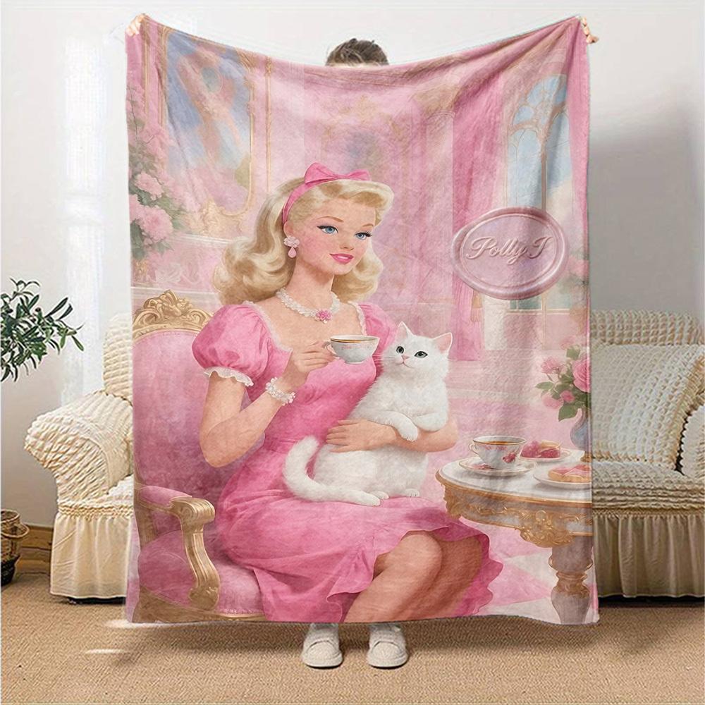 1pc Polly I Flannel Blanket Soft Warm Throw for Home, Office, Travel, All Season Cozy Bedding Gift, Office