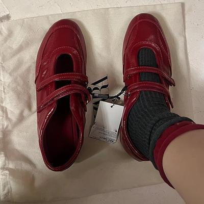 Версия из коровьей кожи~ ретро красные французские туфли Мэри Джейн женские балетки на липучках повседневные тренировочные туфли на плоской подошве