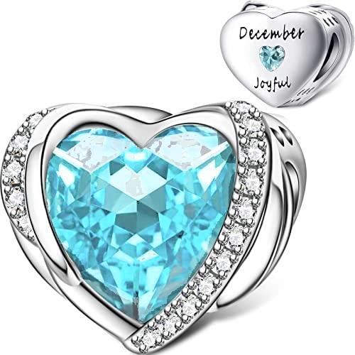 December Colored Zircon Sea Heart Birth Stone copper Talisman D Bead Charms Compatible With for Bracelets Necklaces Do It Yourself Birthday Party Gift