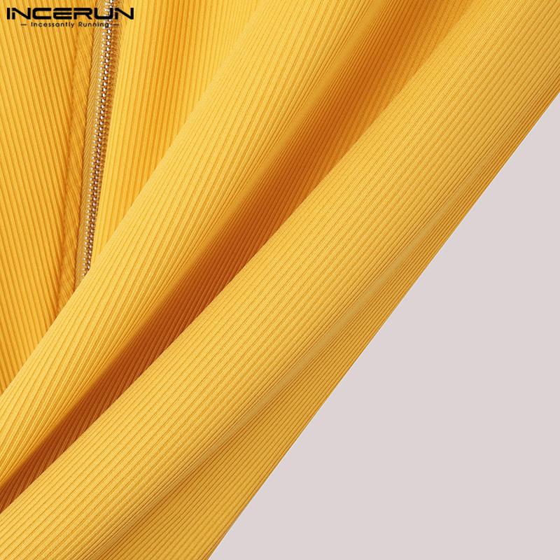 INCERUN Мужские футболки с длинным рукавом и застежкой-молнией в рубчик, повседневные водолазки