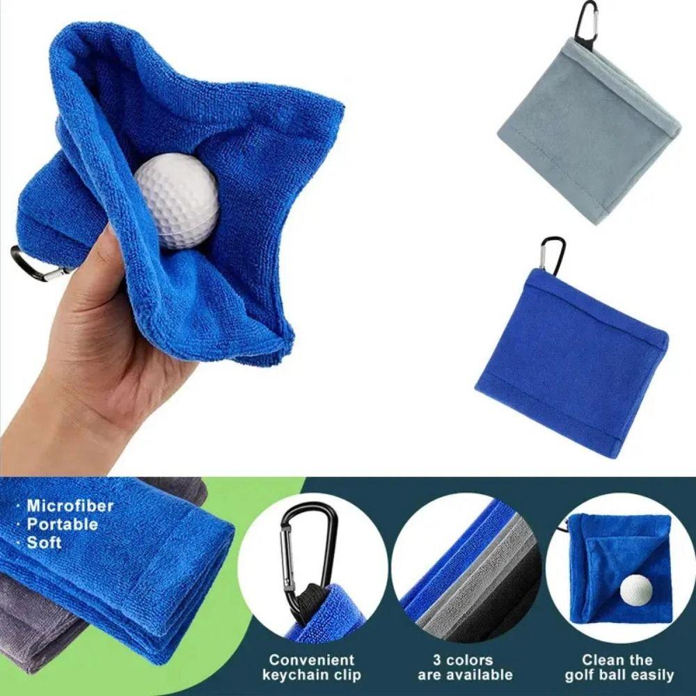 Square Golf Ball Cleaning Towel with Carabiner Hook Sports Towel Portable Golf Club Cleaner