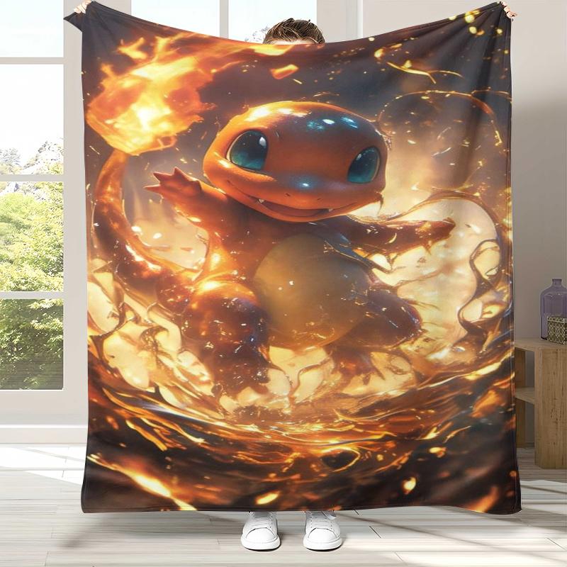 Charizard Charmander Pokemon Flannel Blanket,Ultra Soft Warm Plush Throw for Home Bedroom Bed Sofa Cover Office Camping Picnic