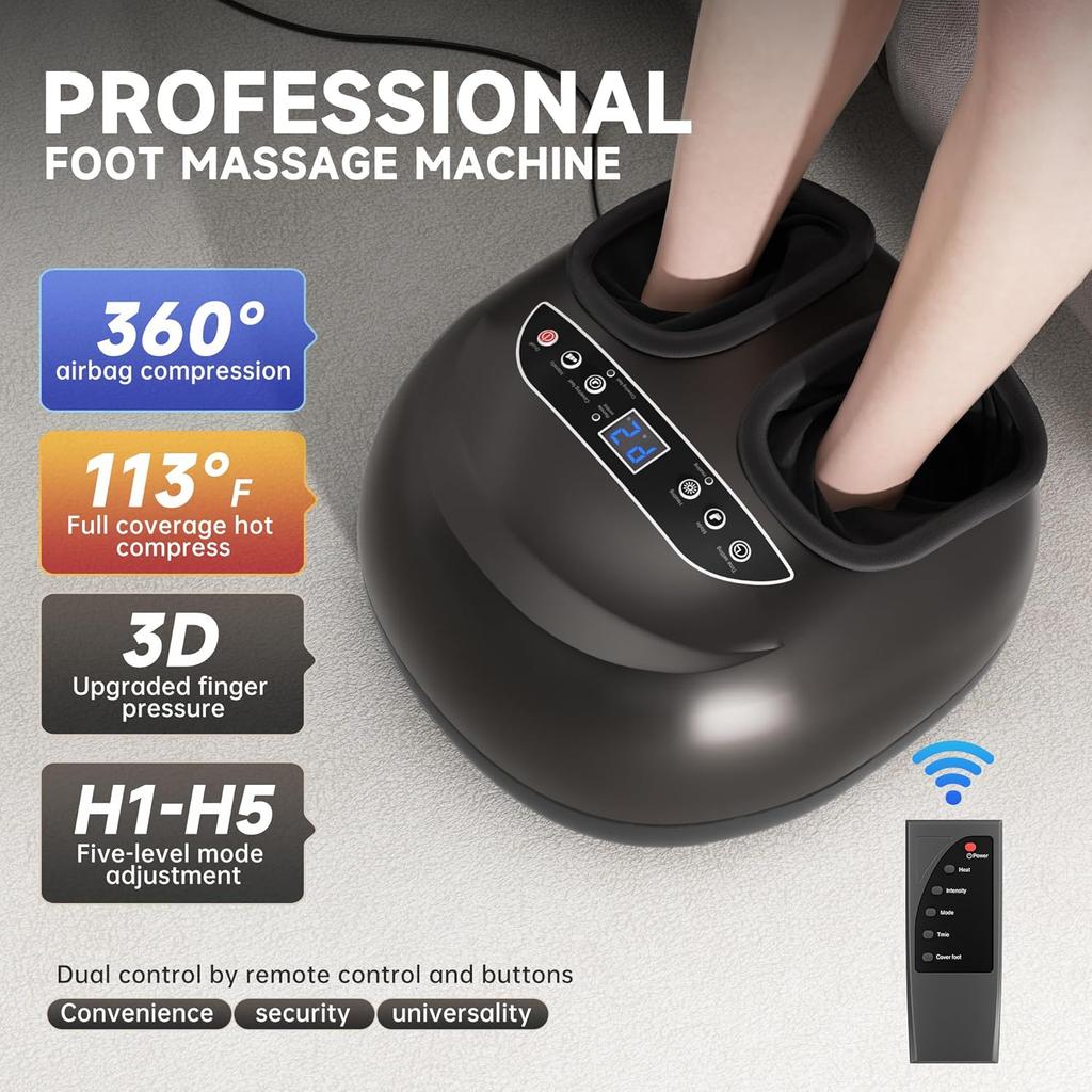 Foot Massager with Heat Kneading Vibration Compression Pause Function,Shiatsu Feet Massager for Plantar Fasciitis Neuropathy