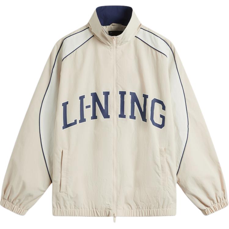 Li Ning Lettuce Leaf American Vintage водонепроницаемая ветровка с воротником-стойкой с надписью на молнии мужская верхняя одежда Fog-Hakki Off-White AFDU957-7
