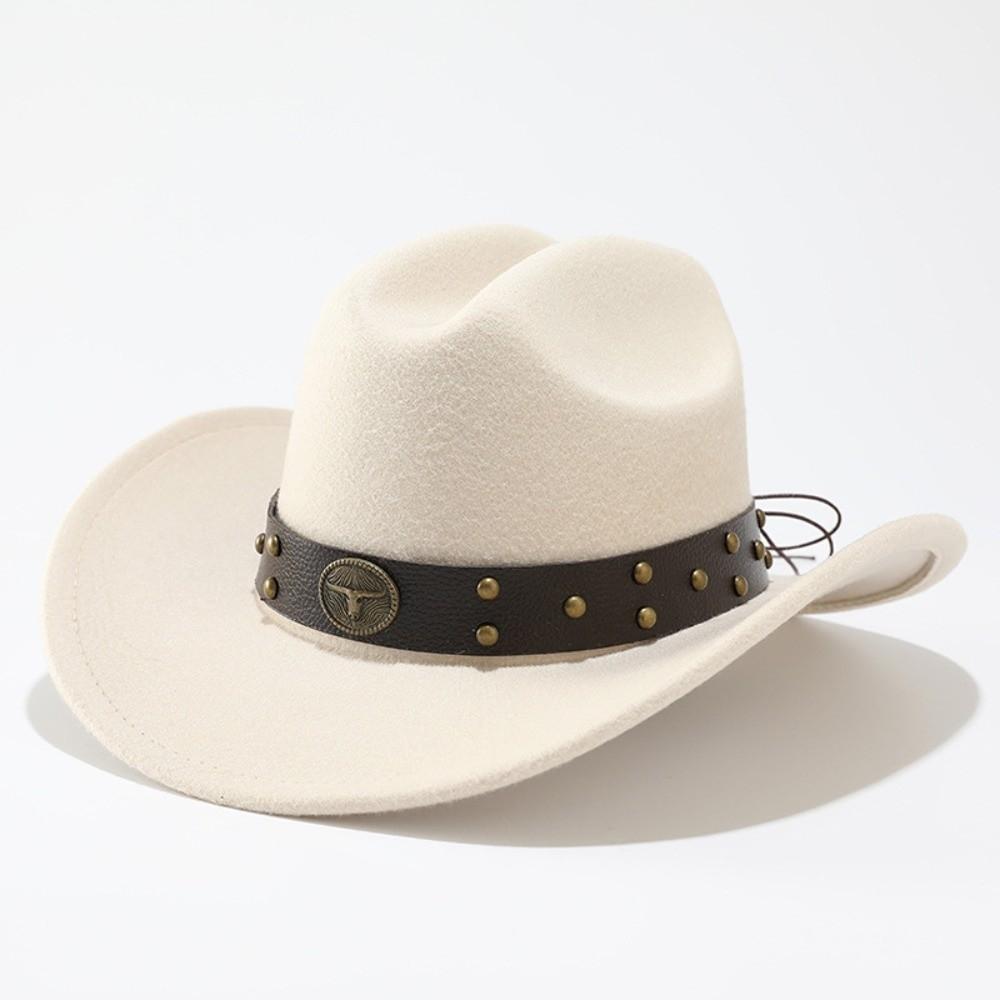 Wide Brim Western Cowboy Hat Bull Head Rivet Faux Suede Hat Sun Protection Hat  For Men Women