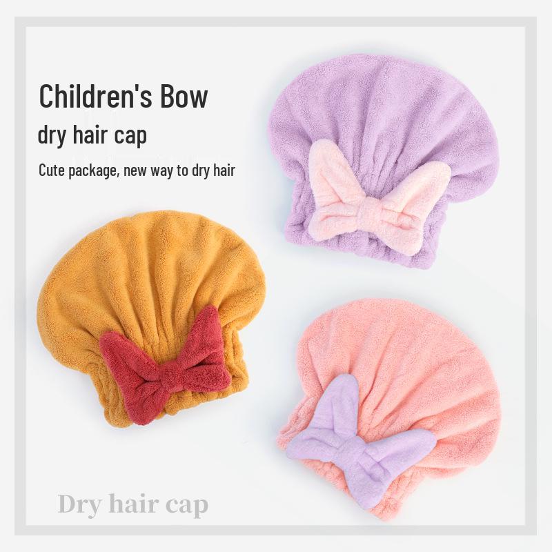 Girls' Cute Cartoon Bow Quick-Dry Hair Cap – Antibacterial, Thick, Absorbent Princess Bath Hat