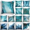 Blue Marble Cushion Cover 45x45cm Sea Rock Pattern Sofa Pillow  Square Abstract Leaf