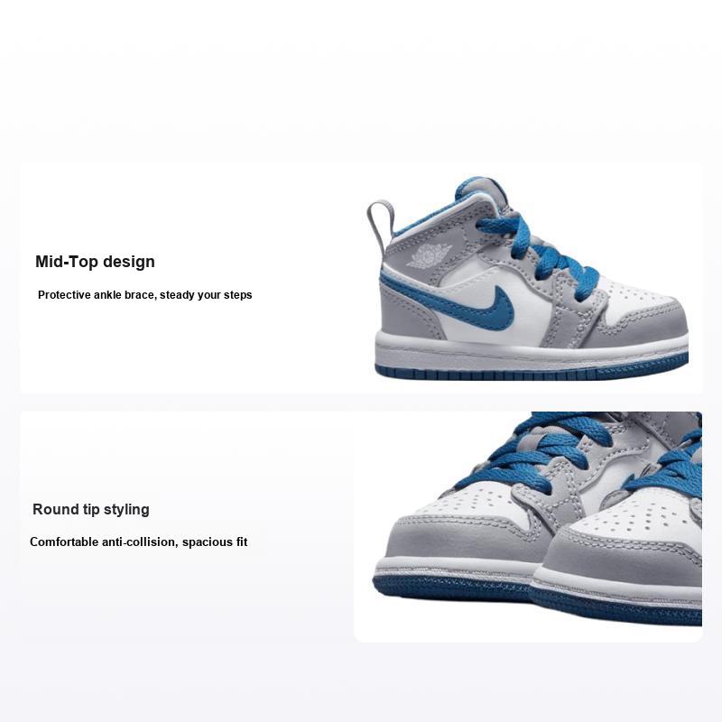 Air Jordan 1 Mid TD Cement True Blue Детские кроссовки Серый Цемент-Серый Белый DQ8425-014