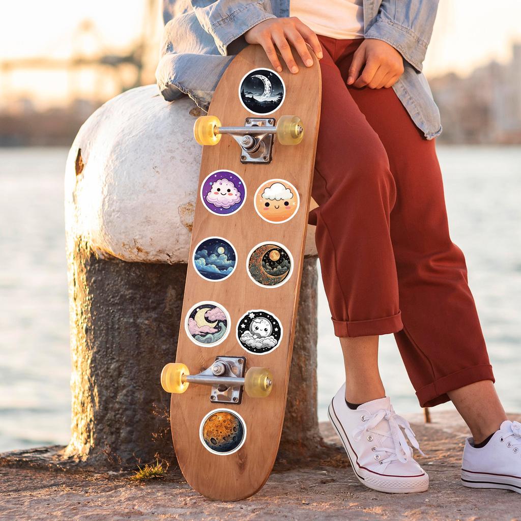 100 Moon Doodle Stickers Car Mobile Phone Water Cup Decorative Stickers Waterproof Creative Children's Cartoon Stickers