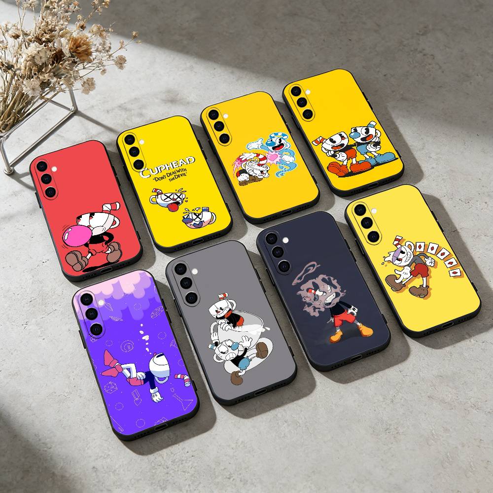 Cute CupHead And MugMan Phone Case For Samsung GalaxyA13,21s,22,31,32,52,53,71,72,73,Soft Black Cover