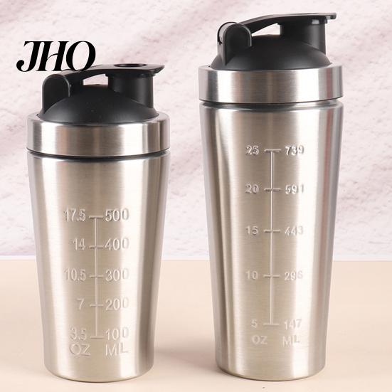 Gym Shaker Cup Stainless Steel Protein Fitness Shakes Bottle Leak-proof 500ml/750ml Portable Mixing with Ball And Scale Stirring