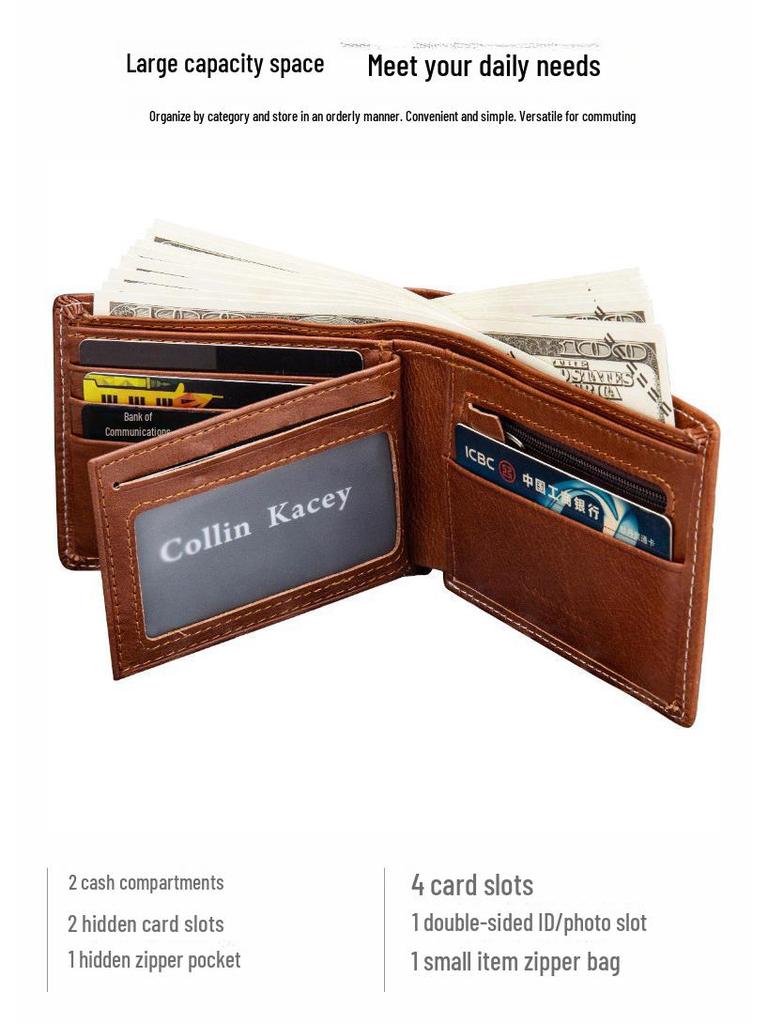 Мужской ретро-складной кошелек из натуральной кожи и держатель для карт