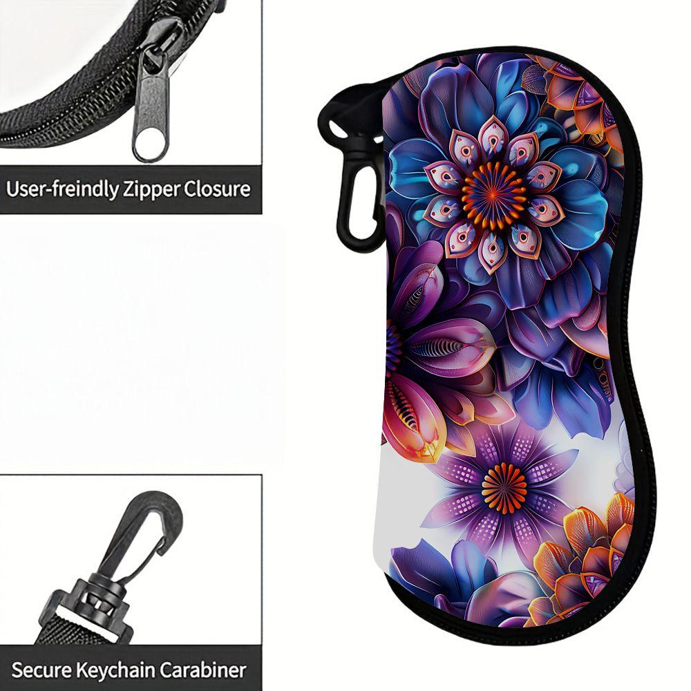 Floral Print Protective Eyewear Organizer, Vibrant Mandala Flower Sunglasses Case, Soft Portable Zipper Holder, Stylish Travel Accessories for Women