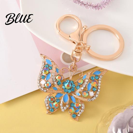 Rhinestone Keychain Butterfly Sparkly Charm with Keyring Dazzling Elegant Enamel