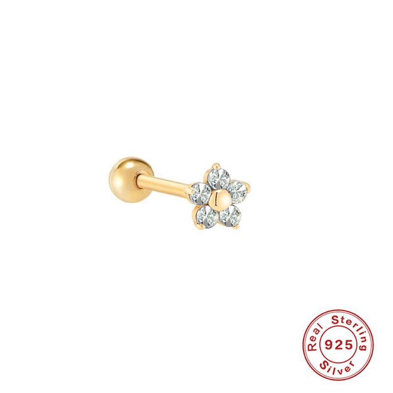 Легкие роскошные серьги из стерлингового серебра S925 с пятью лепестками и бриллиантовой нитью в форме цветка для пирсинга