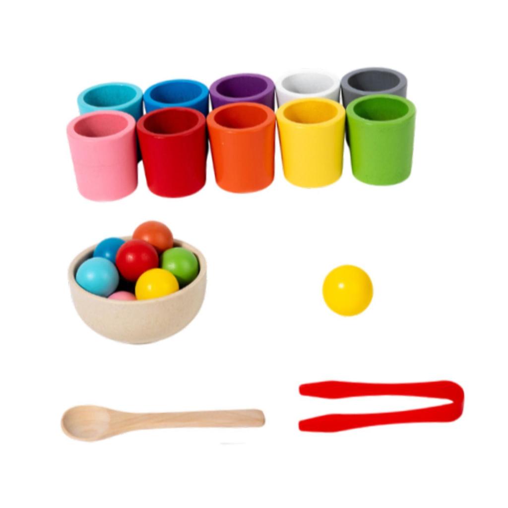 Rainbow Balls in Cups Motor Skills Montessori Early Education Toy Development Learning Wooden