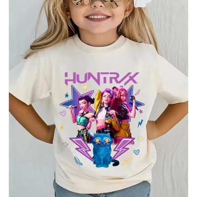 Одежда для девочек Kpop Охотники на демонов Huntrix Футболка Летняя с коротким рукавом Футболка для мальчиков Смешной подарок для фанатов Харадзюку Детские футболки