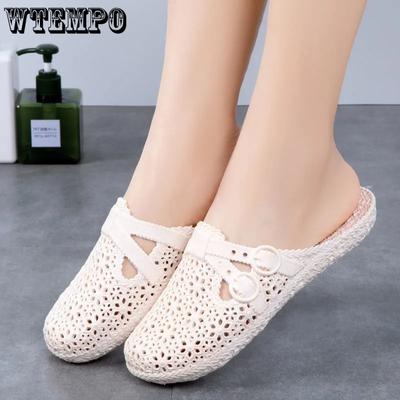 Женские однотонные полые домашние домашние тапочки большого размера, женские нескользящие дышащие пляжные повседневные сандалии