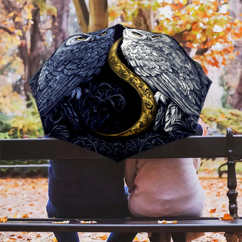 Узор "Две совы", автоматический складной зонт, портативная и складная конструкция, 8 спиц, рождественский или день рождения подарок.