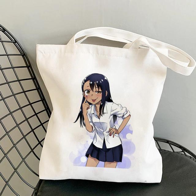 Сумки-шопперы с героями мультфильмов, японское аниме, забавные, пожалуйста, не запугивайте меня, сумки Nagatoro, сумки на плечо, парусиновая женская большая сумка для покупок