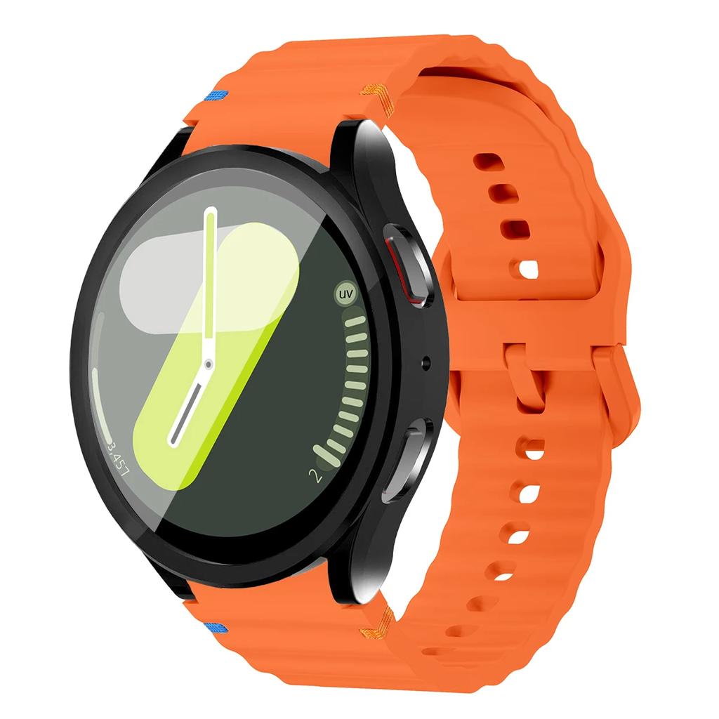 Чехол+Ремешок для Samsung Galaxy Watch7 40мм 44мм Силиконовый Ремешок Браслет Закаленное Стекло Пленка на Экран TPU Чехол Защитная Крышка Бампер
