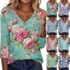 Женская модная повседневная блузка с рукавом три четверти, реглан, винтажный цветочный принт, V-образный вырез