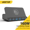 Ueetop 160 Вт USB-станция для зарядки Беспроводная зарядка 65 Вт PD PPS 45 Вт GaN Зарядное устройство Быстрое зарядное устройство для ноутбука Планшета iPhone 15 Samsung