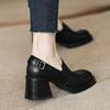 Fashion Women's British Style Leather Shoes 34-40 New Square Head Thick Bottom Thick With Comfortable Commuter Shoes Fashion High Heels