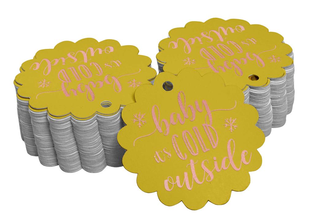 Inkdotpot Gold Foil Paper Hang Tags Baby It's Cold Outside Baby Shower Favor Tags 100