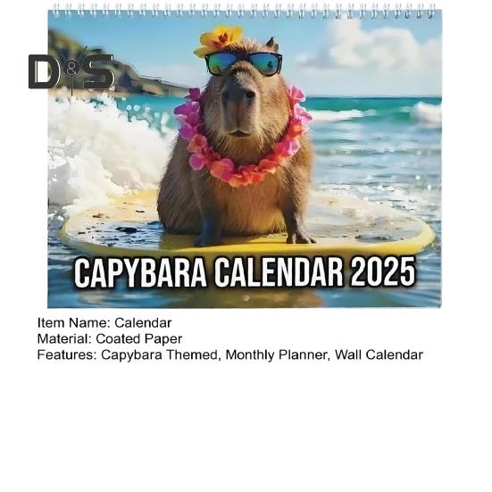 Настенный календарь с изображением капибары на 2025 год, ежемесячный календарь с изображением капибары, подвесной календарь с изображением животных, подарок для любителей капибары