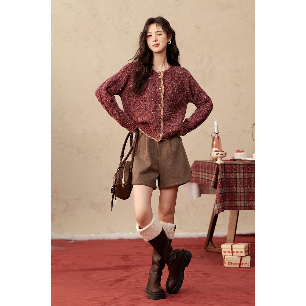 Mishow Кардиган красного цвета для женщин, зимняя новая мода, длинный рукав, свитер, куртка, свободный круглый вырез, топы для женщин MXD56Z0972