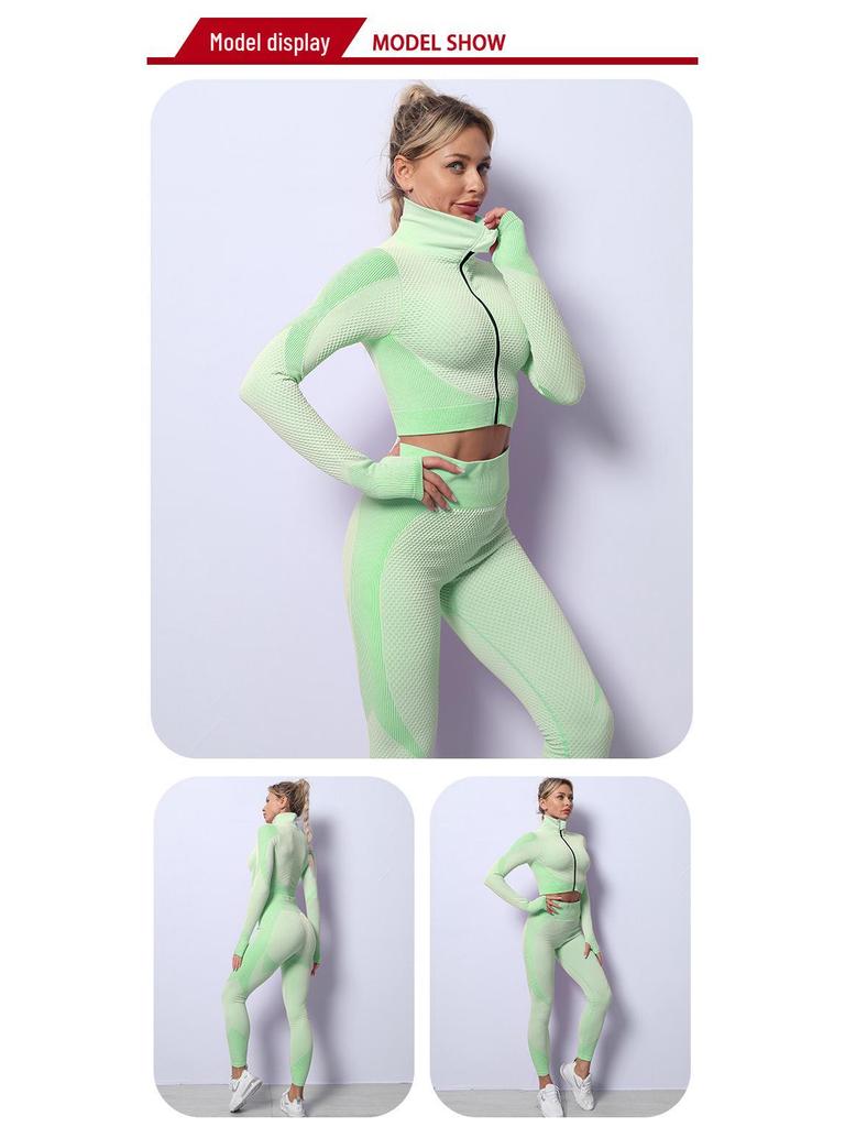 Бесшовный набор для йоги: Ударопрочный спортивный бюстгальтер, топ на молнии, быстросохнущие брюки с высокой талией, приподнимающие бедра