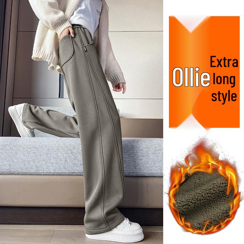 Женские спортивные штаны с флисовой подкладкой 2024: Драпировка, Узкий, Прямой слим, и Широкие брюки для Весны и Осени