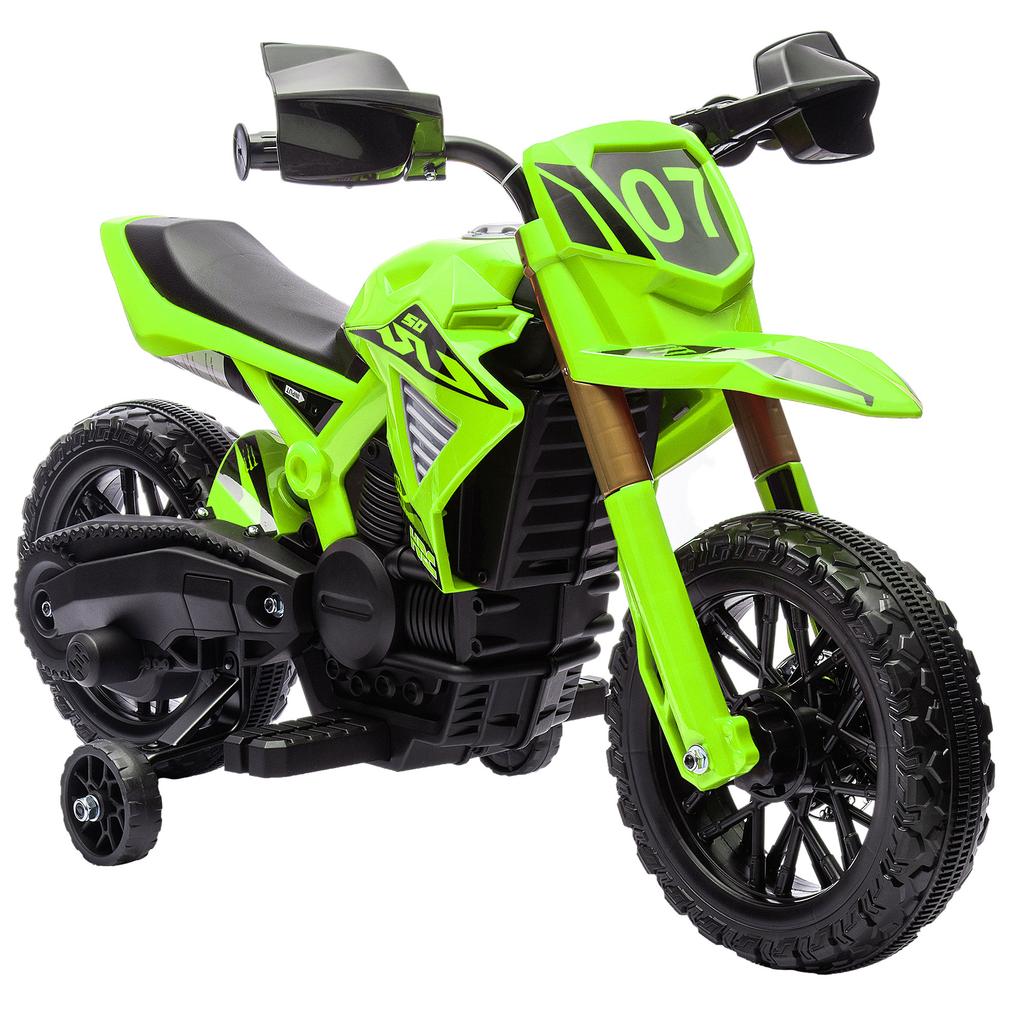 Electric Motorcycle for Kids, 6V Battery-Powered, Training Wheels, Horn, Start Sound, 3-8 Years, Green