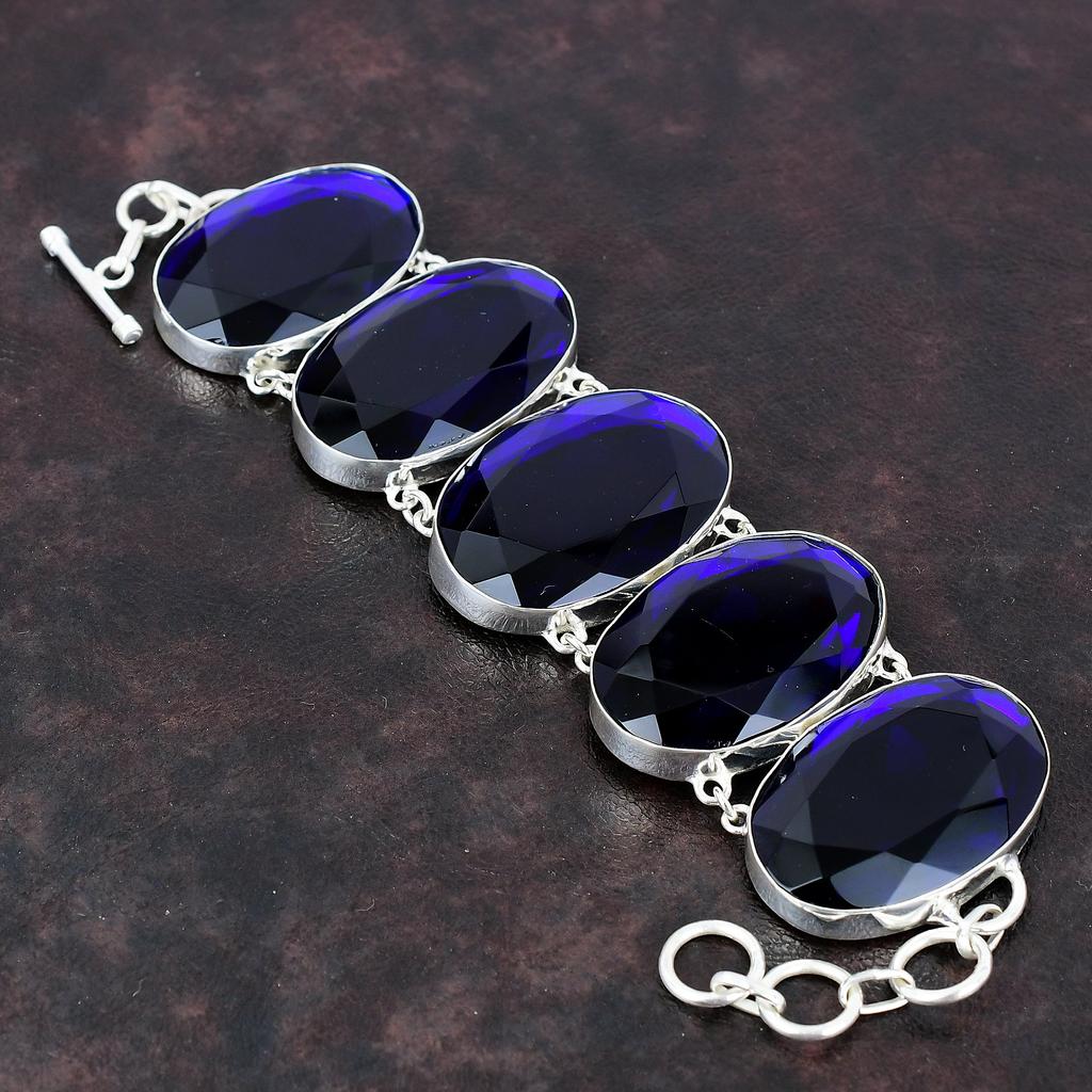 Браслет из граненого танзанитового кварца, браслет из стерлингового серебра 925 пробы, ювелирные изделия ручной работы в стиле бохо, регулируемый браслет-цепочка, подарок для него, ювелирные изделия из драгоценных камней