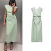 Spring New Arrival Sweet Elegant Elegance Round Neck Sleeveless Back Slit Ruched Waist Dress 1971056