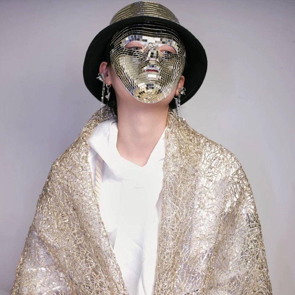 Masquerade Night Club Mask Full Face Home DJ Decor Fancy Ball Glitter Mirror Face Mask Costume