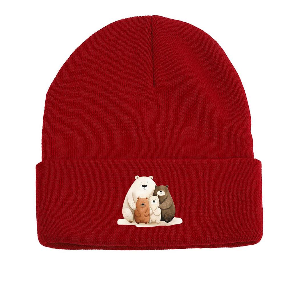 Милая зимняя вязаная шапка с изображением семьи медведей, шапка-бини с изображением животных из мультфильмов, объемные однотонные головные уборы с рисунком из мультфильмов, вязаная шапка-бини