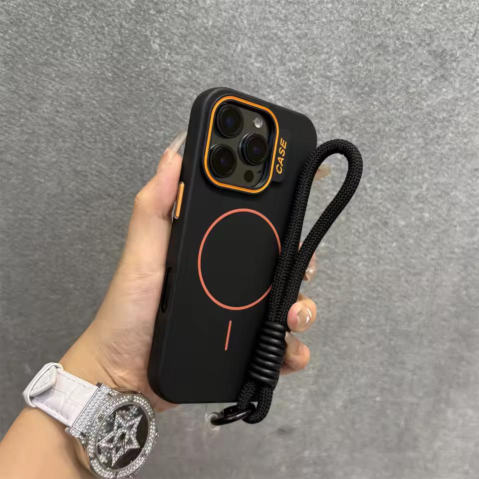 Модный чехол Контрастный цвет Чехол Magsafe для iPhone11 12 13 14 15 16 Pro Max Plus Твердый Тонкий Матовый Чехол со шнурком