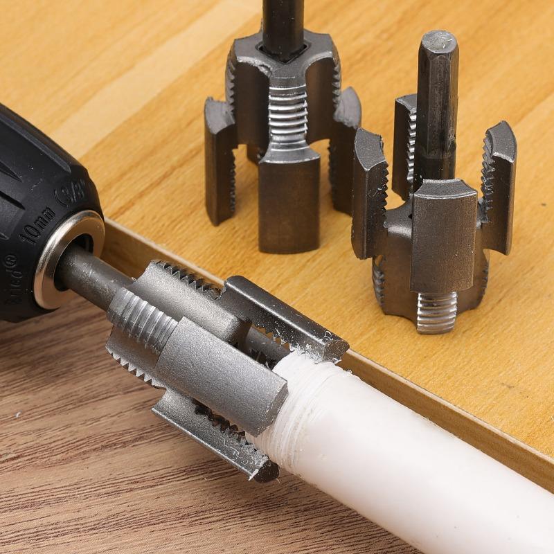 Инструмент для нарезания резьбы на трубах из углеродистой стали Все в одном Адаптер для ручной дрели Внутренний Наружный Развертка для резьбы Сантехнический набор Компактный Двухголовочный