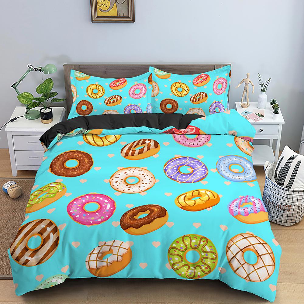 Colorful Donut Print King Queen Full Size Bedding Set Duvet Cover Set Quilt Set For Adults Kids Teens Polyester Bedding Bedroom