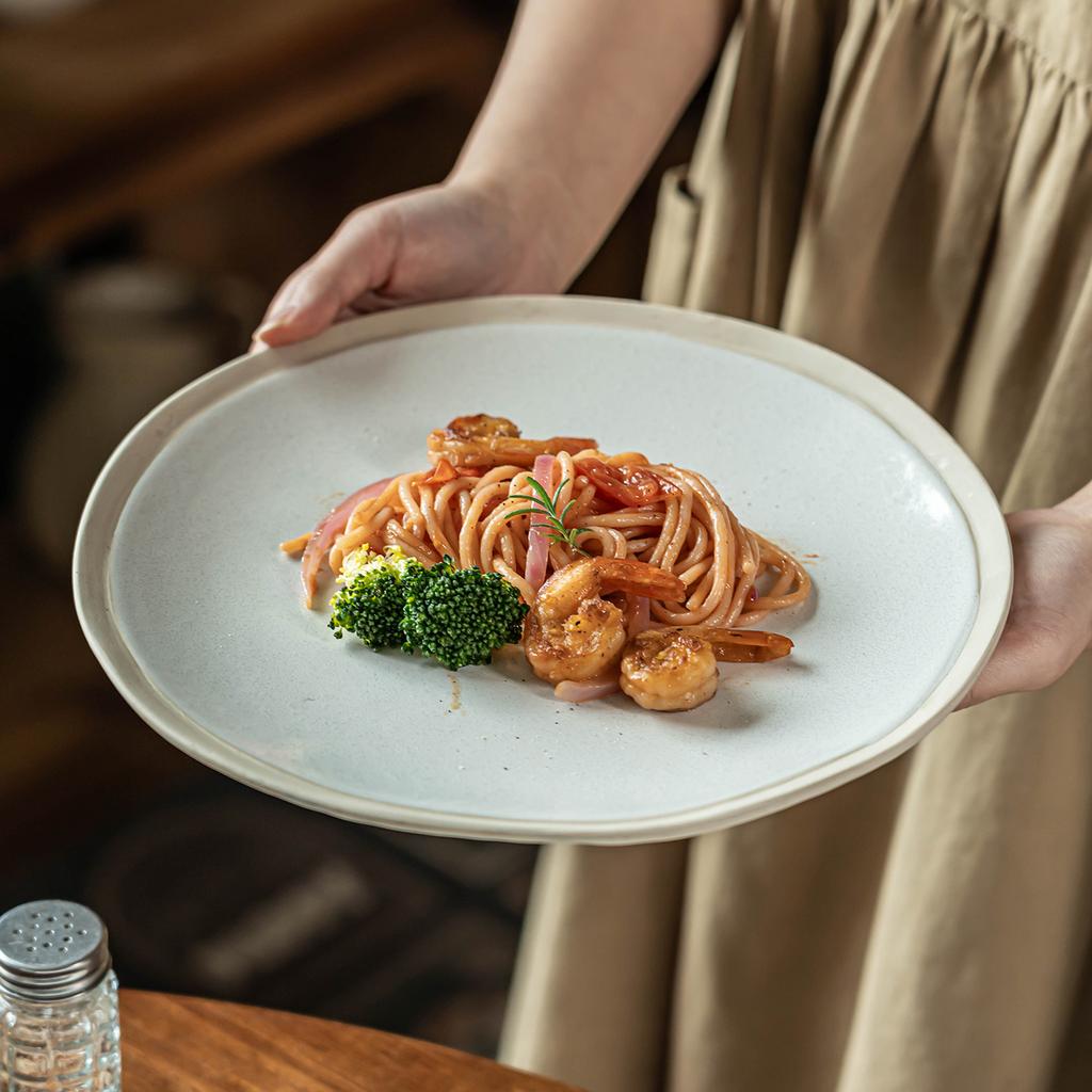 Japanese Plate Household Ceramic Plate Special-Shaped Stroking Large Plate Tableware Plate Restaurant Hotel Commercial Western Plate