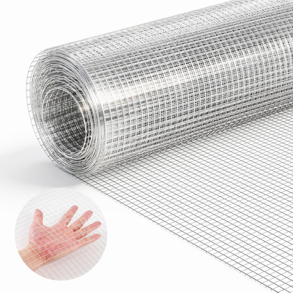Hardware Cloth, 6.3 mm 0.4 x 6 m 0.5 mm Diameter Chicken Wire Fence, Hot-Dip Galvanized After Welding Metal Wire Mesh Roll, Garden Plant Welded