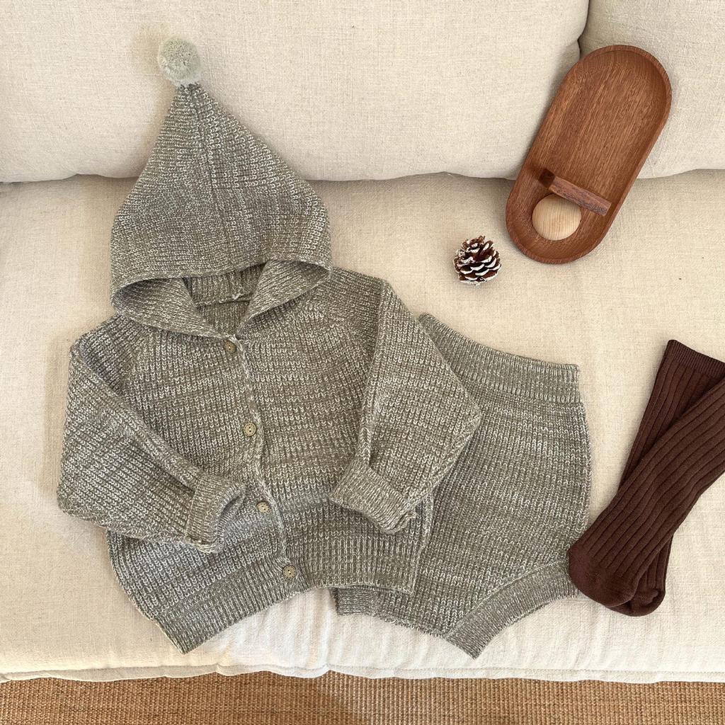Корейский весенний вязаный свитер с капюшоном и ромпер для малышей - Унисекс, комплект из двух предметов