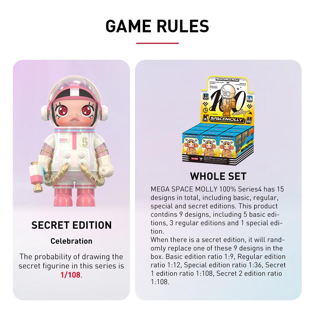 POP MART MEGA SPACE MOLLY Series 4 Box of Pop Mart Gachapon Blind Box Plastic Premium PVC Soft Original Birthday Gifts 100% [Assorted 9] Figures,