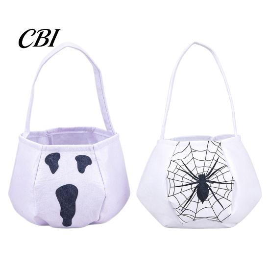 Halloween Bag Cute Treat or Trick with Handle for Kids, Reusable Non Party Prop Woven Candy Goodie Bag, Soft Handbag Basket Favors