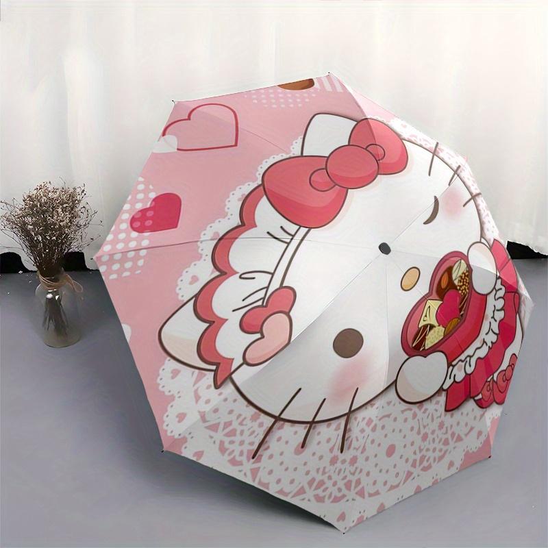 Hello Kitty,Valentine's Day Automatic Folding Umbrella-Simple 8-Rib Design, Bright Cartoon Pattern, Durable Iron Frame, Suitable For Travel,
