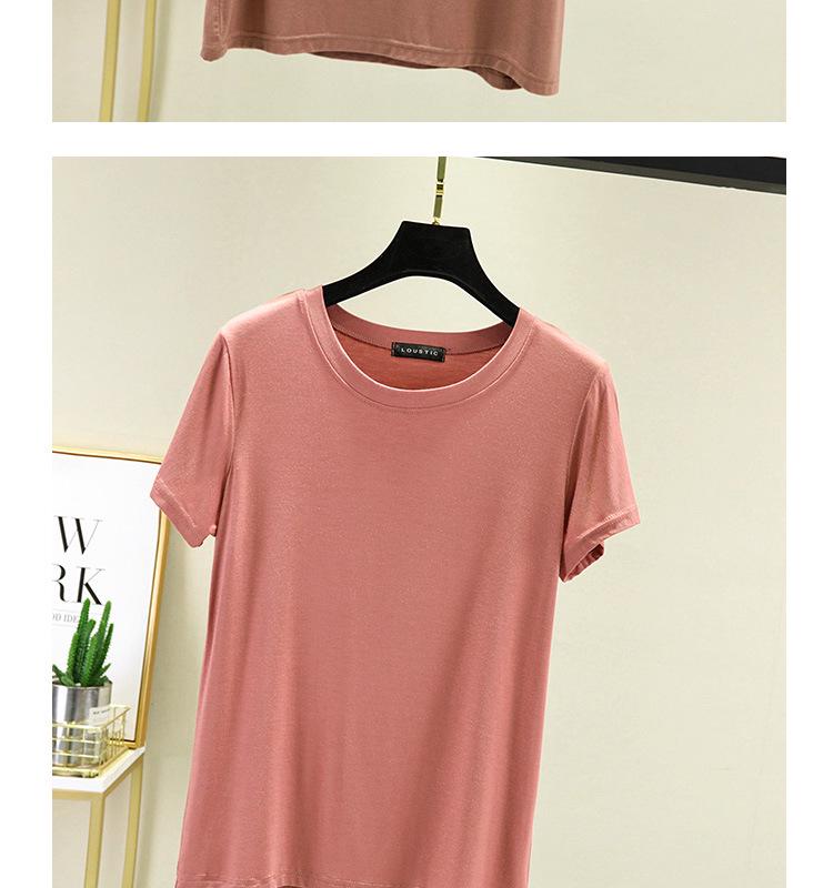Женская однотонная модальная футболка с круглым вырезом - Базовый летний пуловер с коротким рукавом